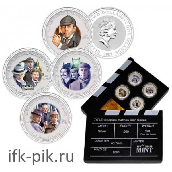 Набор: 4 монеты «Шерлок Холмс», 2 dollars, 2007