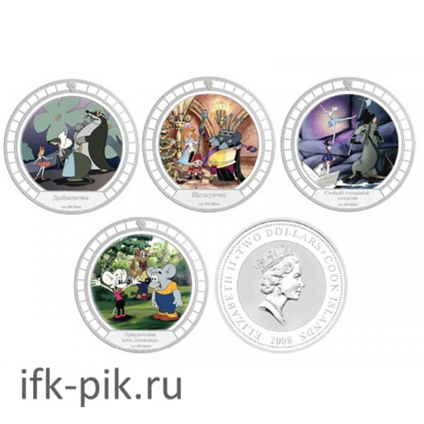 Набор: 4 монеты «Мультфильмы», 1oz, 999, 2008